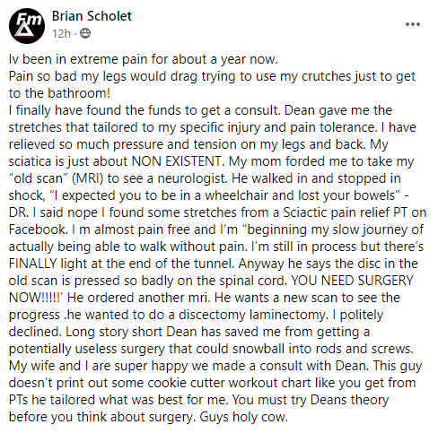 Client Testimonial: Avoided Surgery for Sciatica Pain