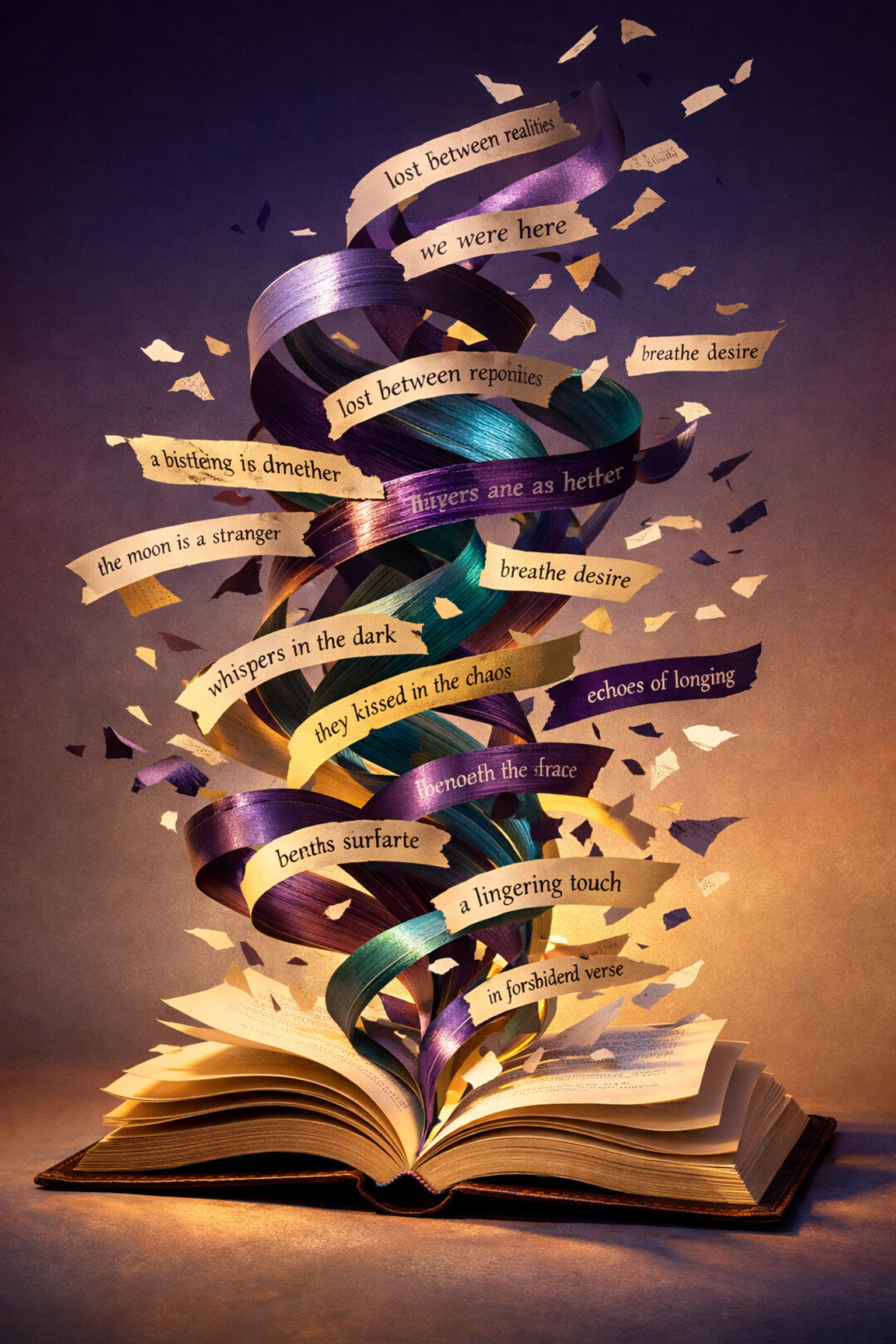 Open book with flowing text representing experimental LGBTQ+ fiction and queer literature