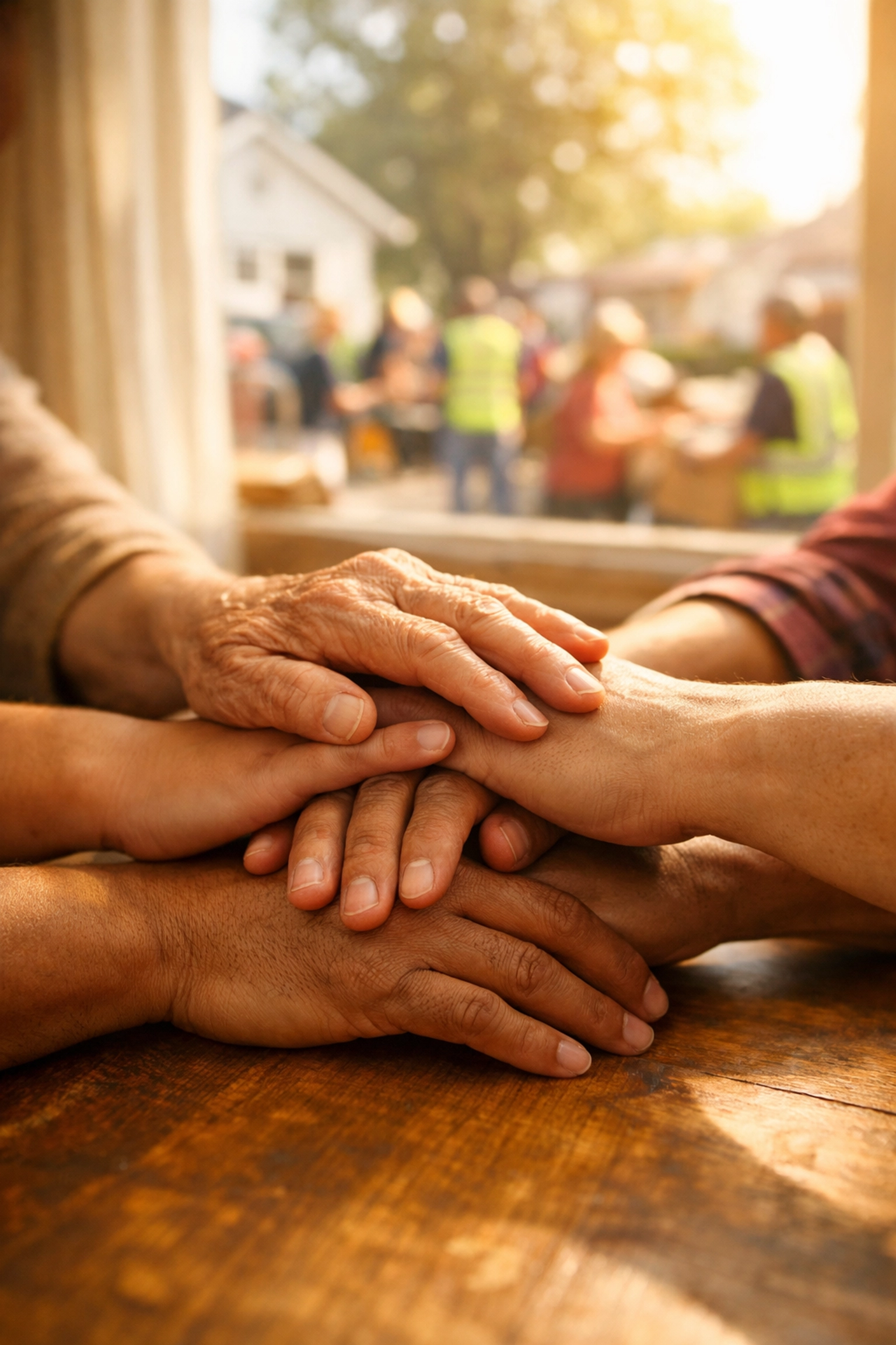 Hands joined in unity representing community emergency assistance and local support for NJ families.