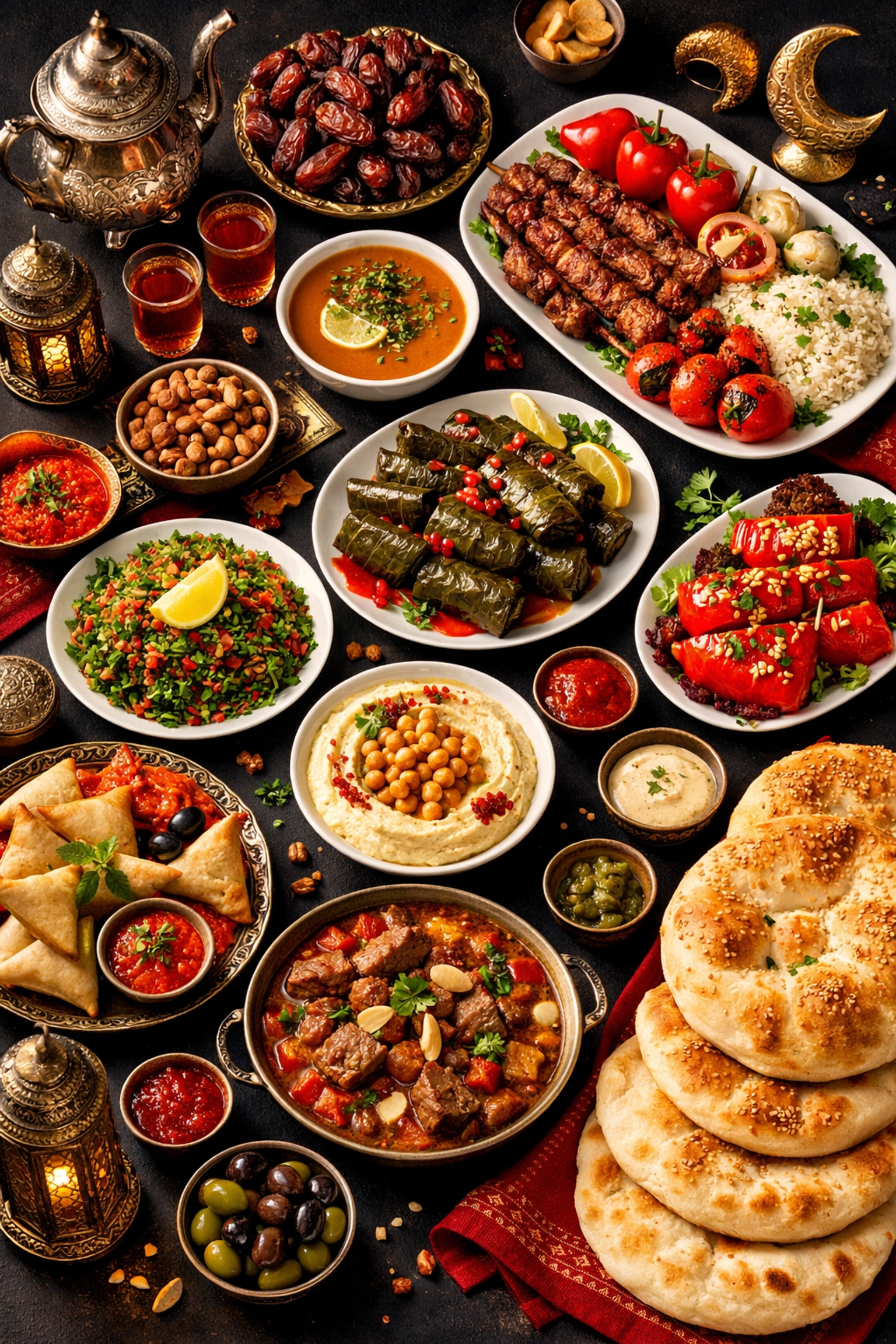 Traditional iftar meal spread for Ramadan celebration at Ottawa restaurant