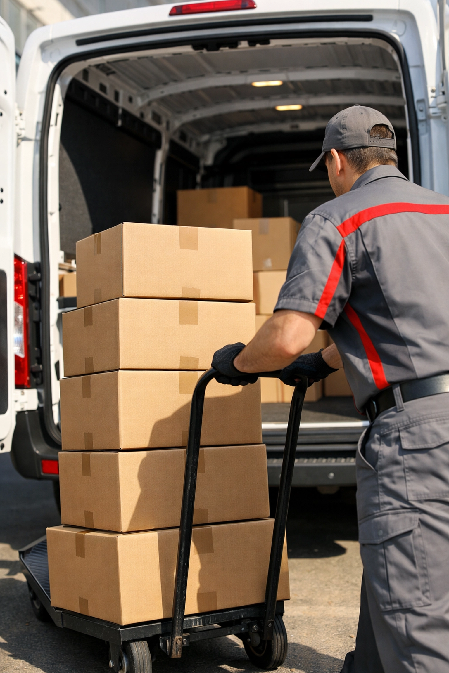 Efficient warehouse and fulfilment team loading a delivery vehicle for distribution in Hertford and North London.