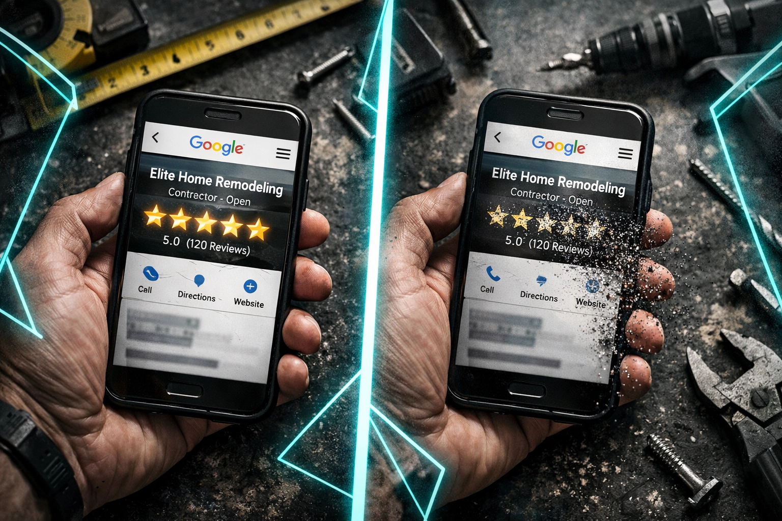 Google reviews disappearing from contractor's phone showing deleted five-star ratings