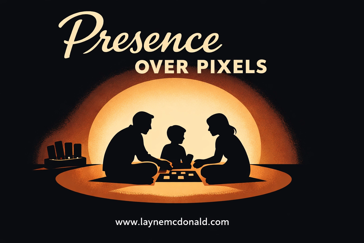 Christian family enjoying screen-free time while mobile devices stay at a charging station.