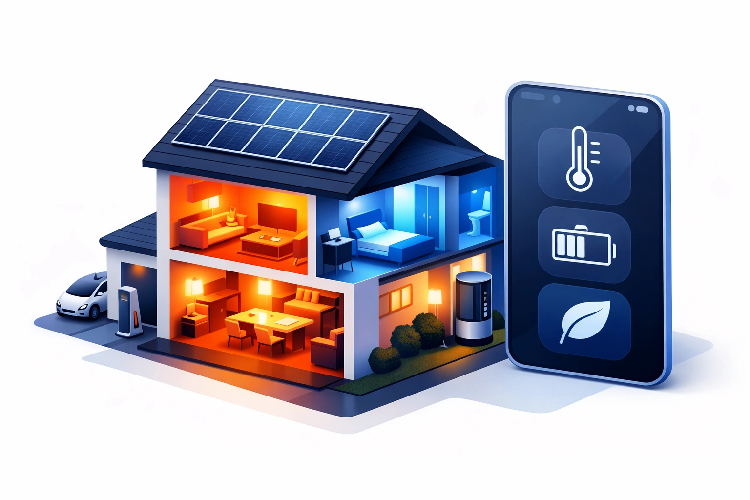 Smart home heating controls showing efficient room temperature management and solar power for Farnham homes.