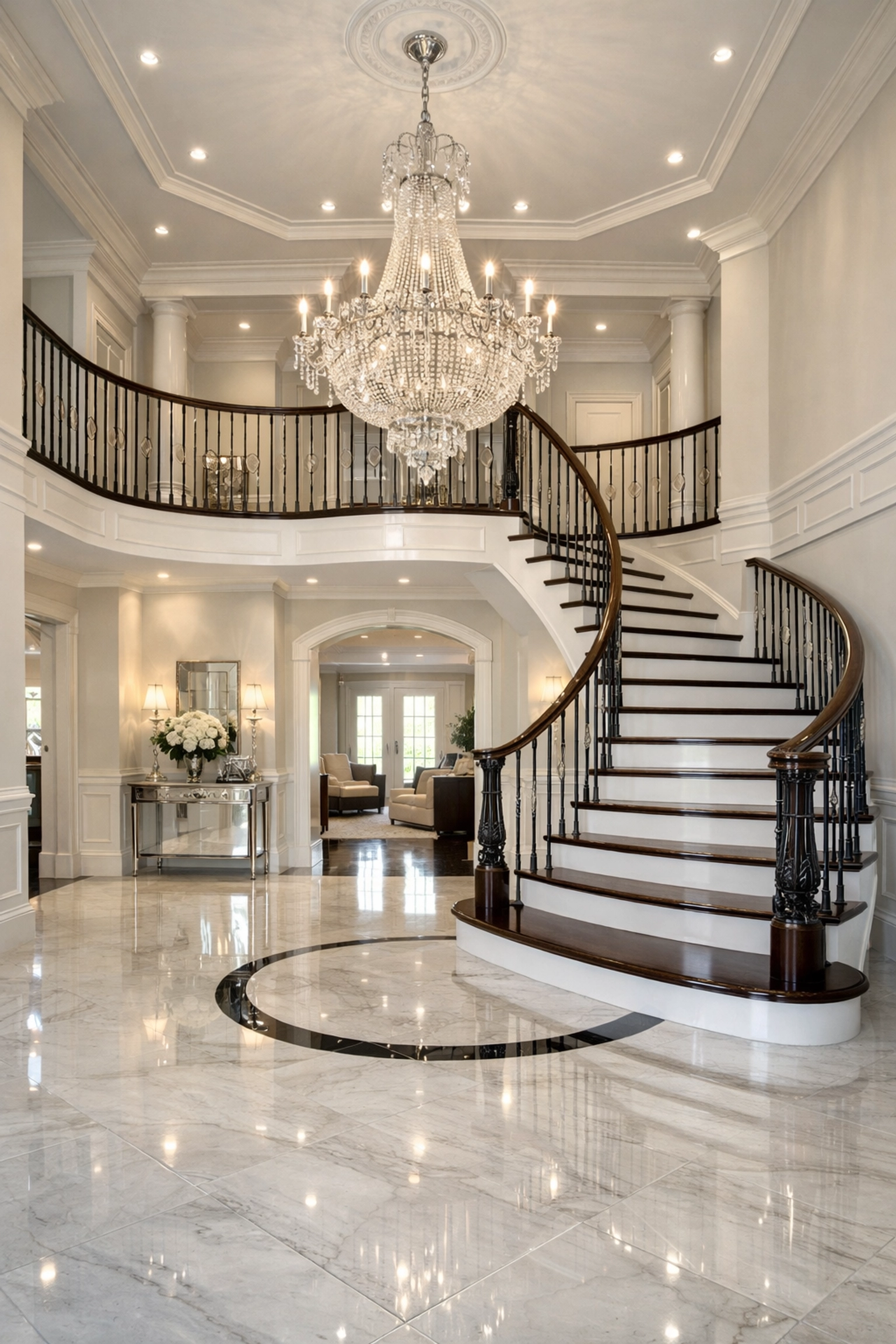 Pristine foyer of a luxury Wellesley home after a professional eco-friendly cleaning service.