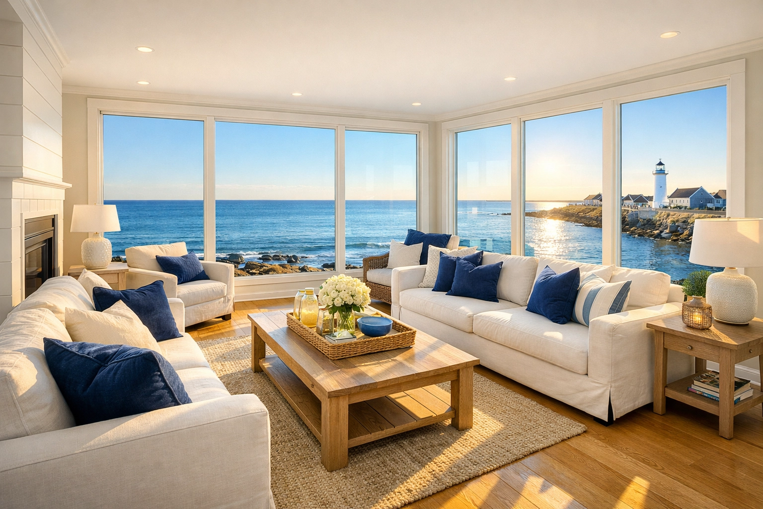 Pristine coastal living room in Scituate maintained by professional bi weekly house cleaning services.