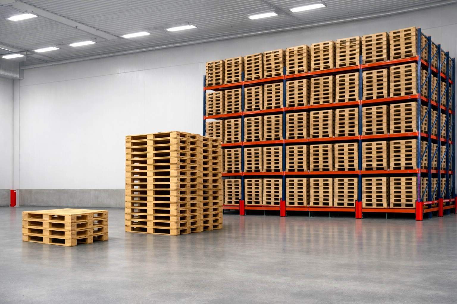 Scalable pallet storage from 4 to 157+ pallets in professional warehouse facility