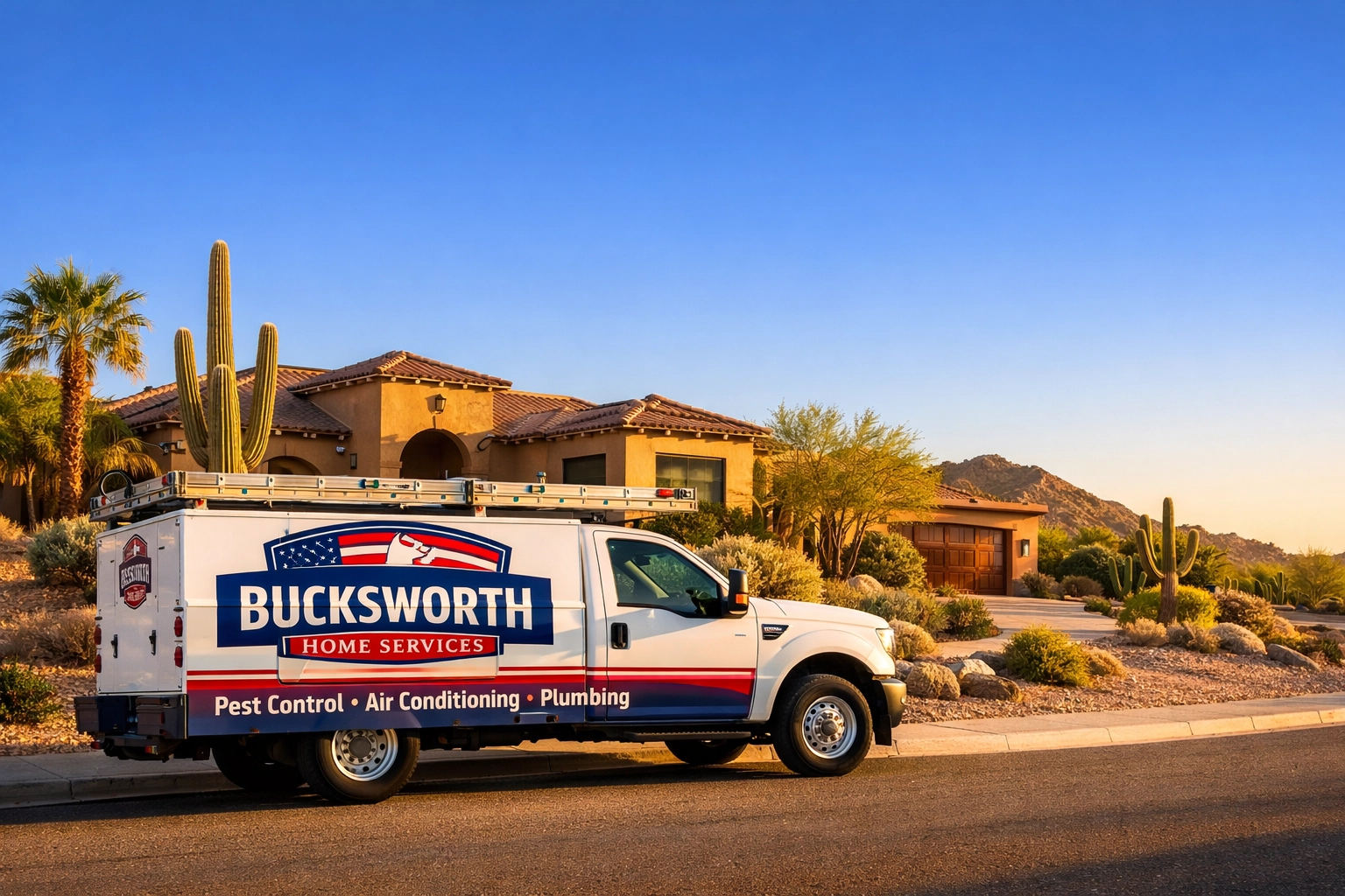 Bucksworth Home Services truck parked in the Westwing Mountain community of Peoria, AZ.