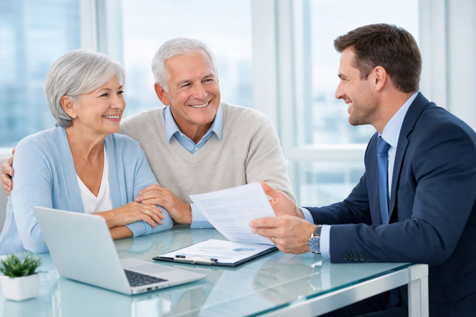 A financial advisor meeting with a senior couple about retirement planning Wesley Chapel FL and estate strategy.