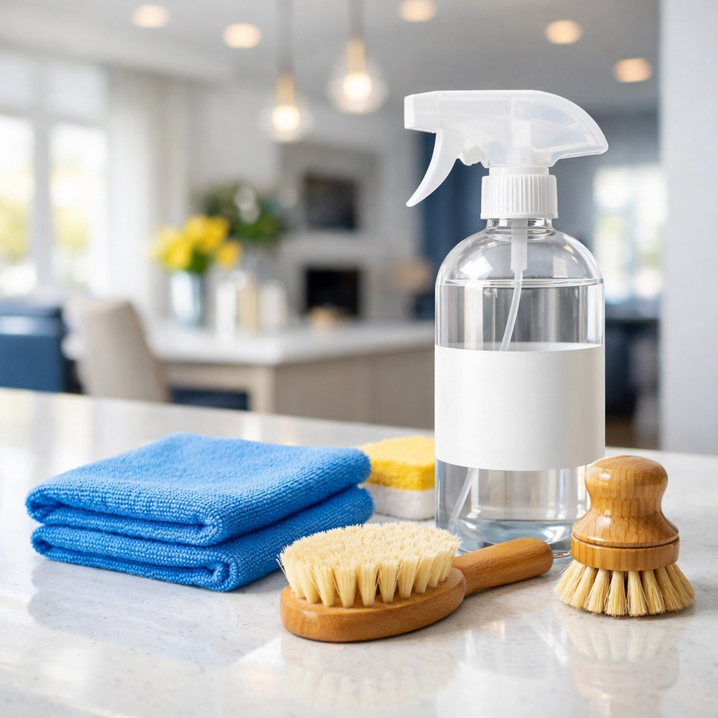 Eco-friendly supplies and tools used by professional cleaners in Westford for a safe home clean.