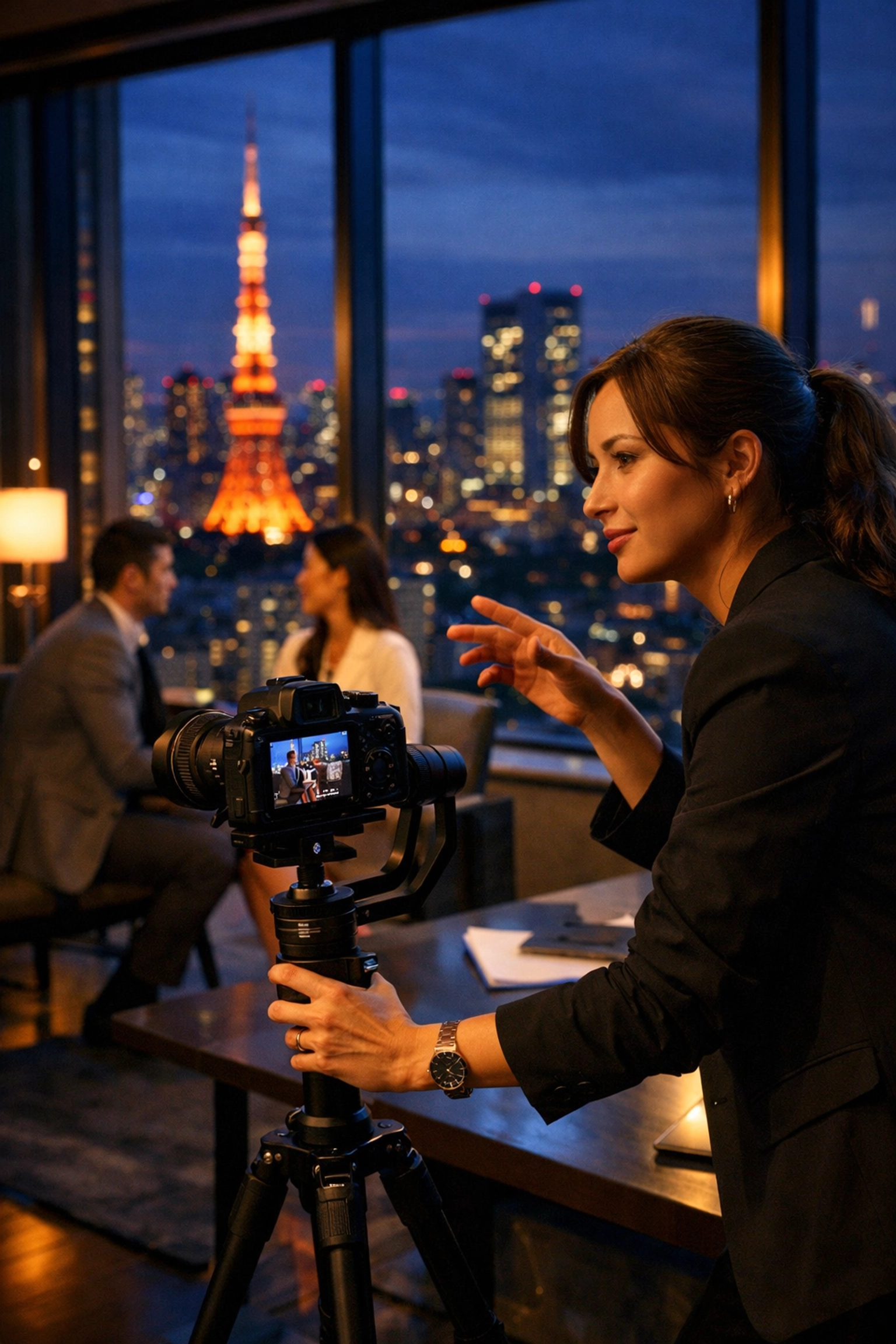 Professional photographer conducting a commercial branding session at a top Tokyo photography location.