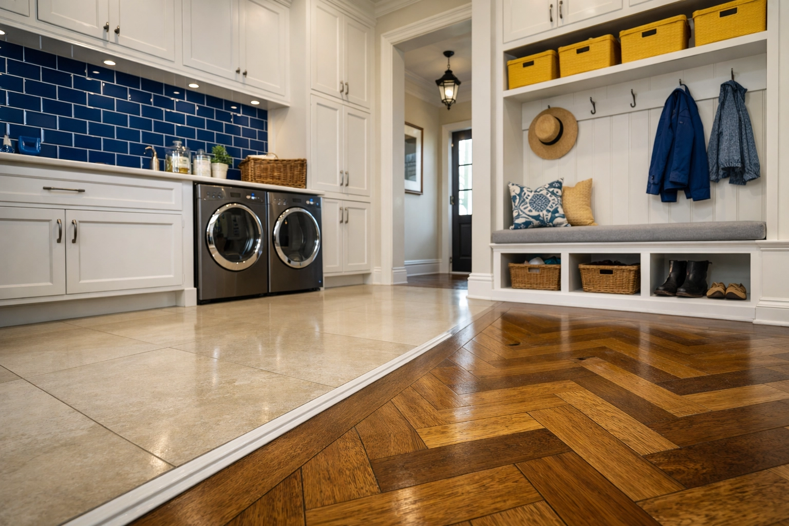 Clean and organized Dover mudroom following a deep residential cleaning Massachusetts session with eco-friendly products.