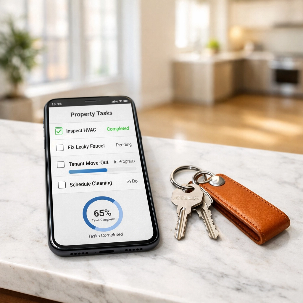 Digital maintenance checklist on a phone for efficient property management unit turns in Nashville.