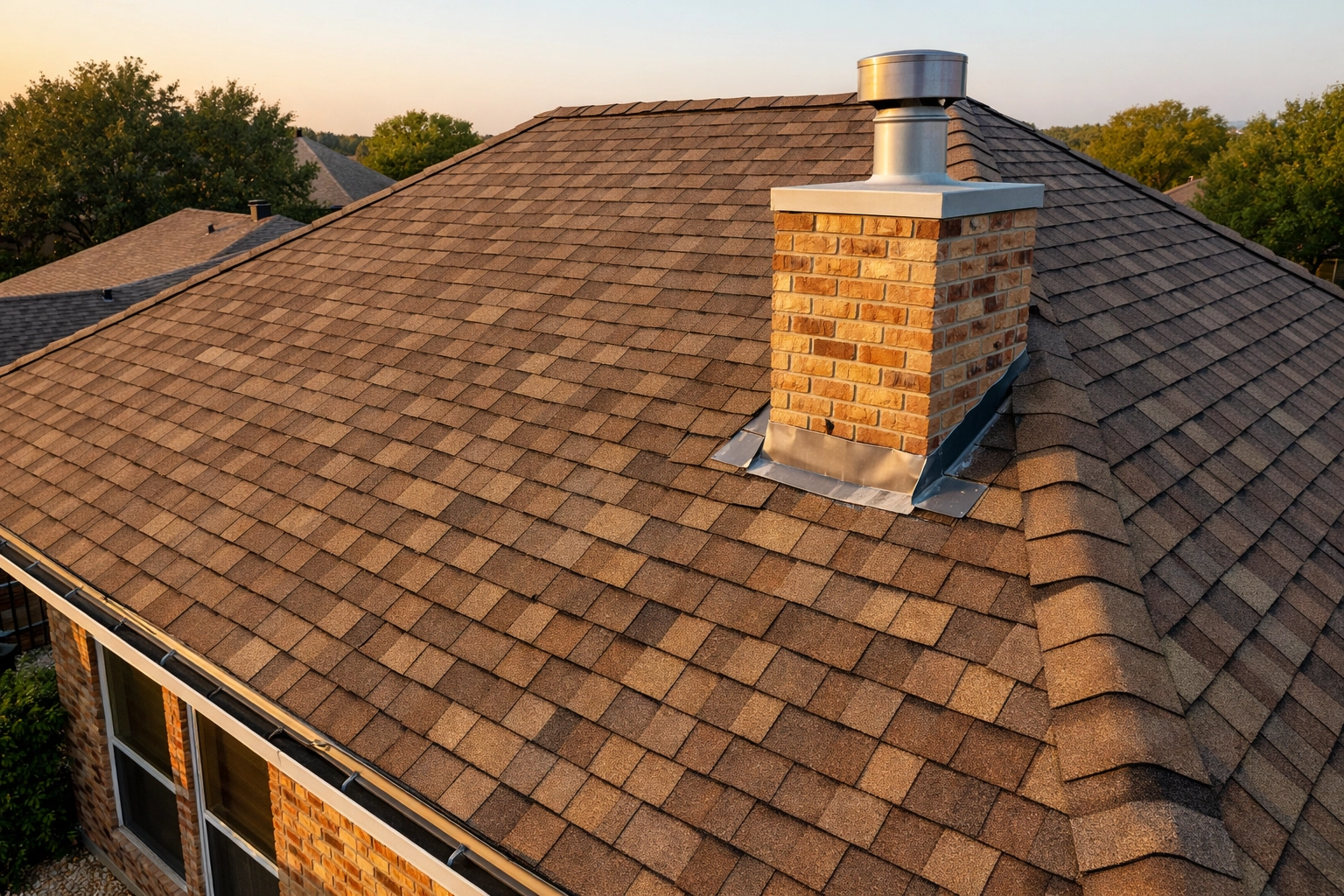 Aerial view of roof damage from cold snap showing lifted shingles in RGV area