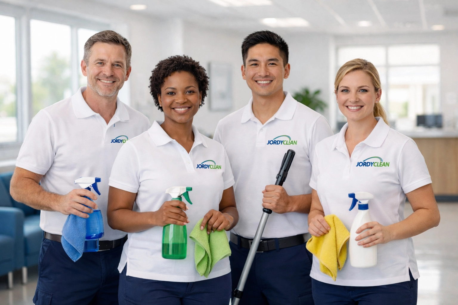Trained medical office cleaning team in Northern NJ with professional equipment