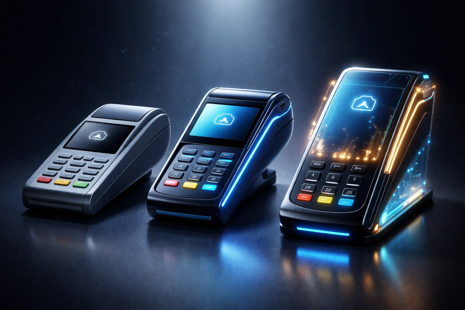 Comparison of three digital crypto payment terminals symbolizing Larecoin, NOWPayments, and CoinPayments for small business POS systems