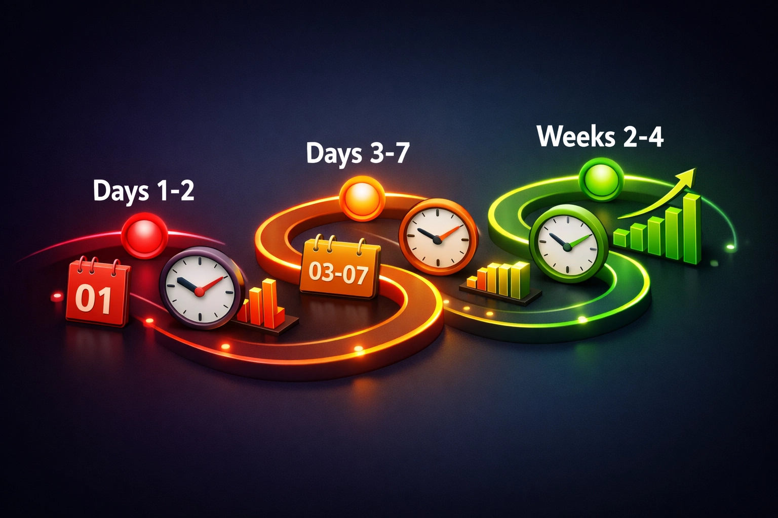Timeline showing Google website indexing process from days 1-2 through weeks 2-4