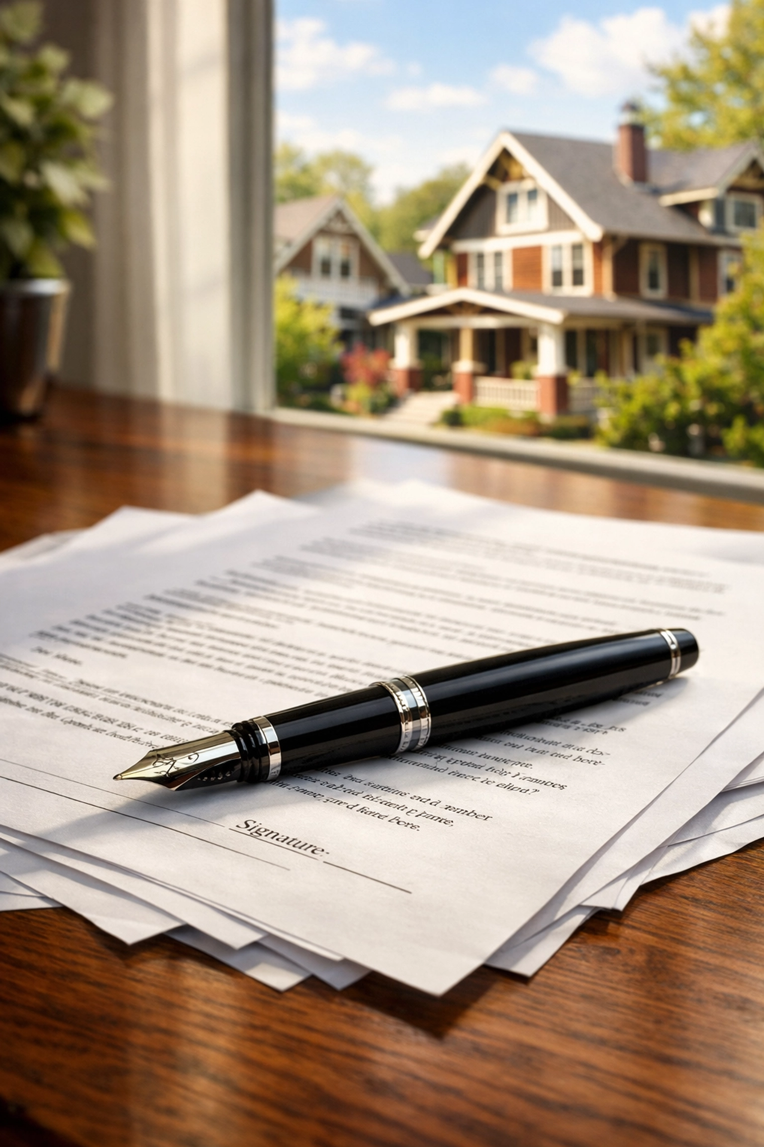 Legal lease documents and fountain pen in a Nashville office for property management.