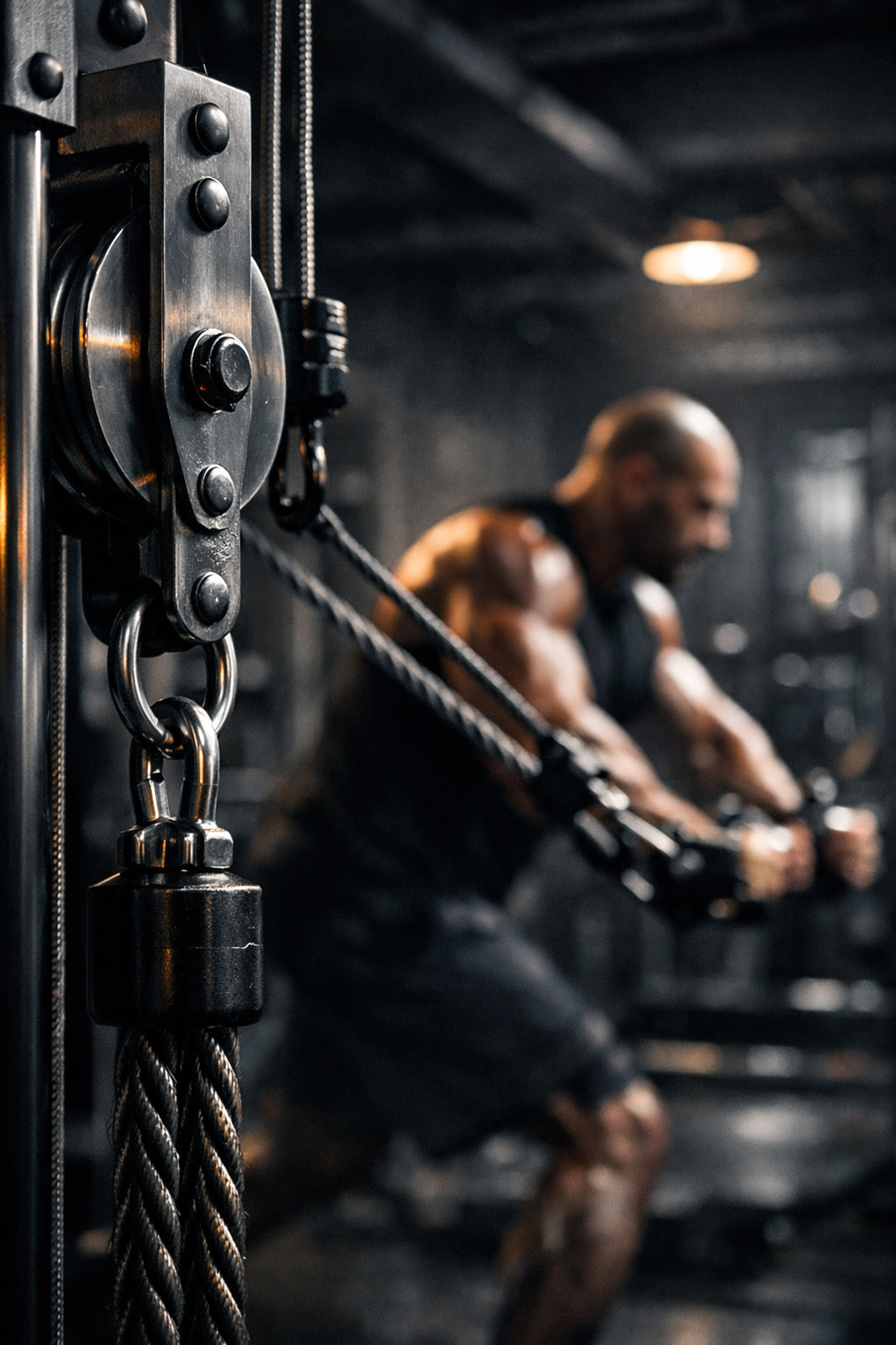 Professional home gym equipment with steel pulleys for serious resistance training.