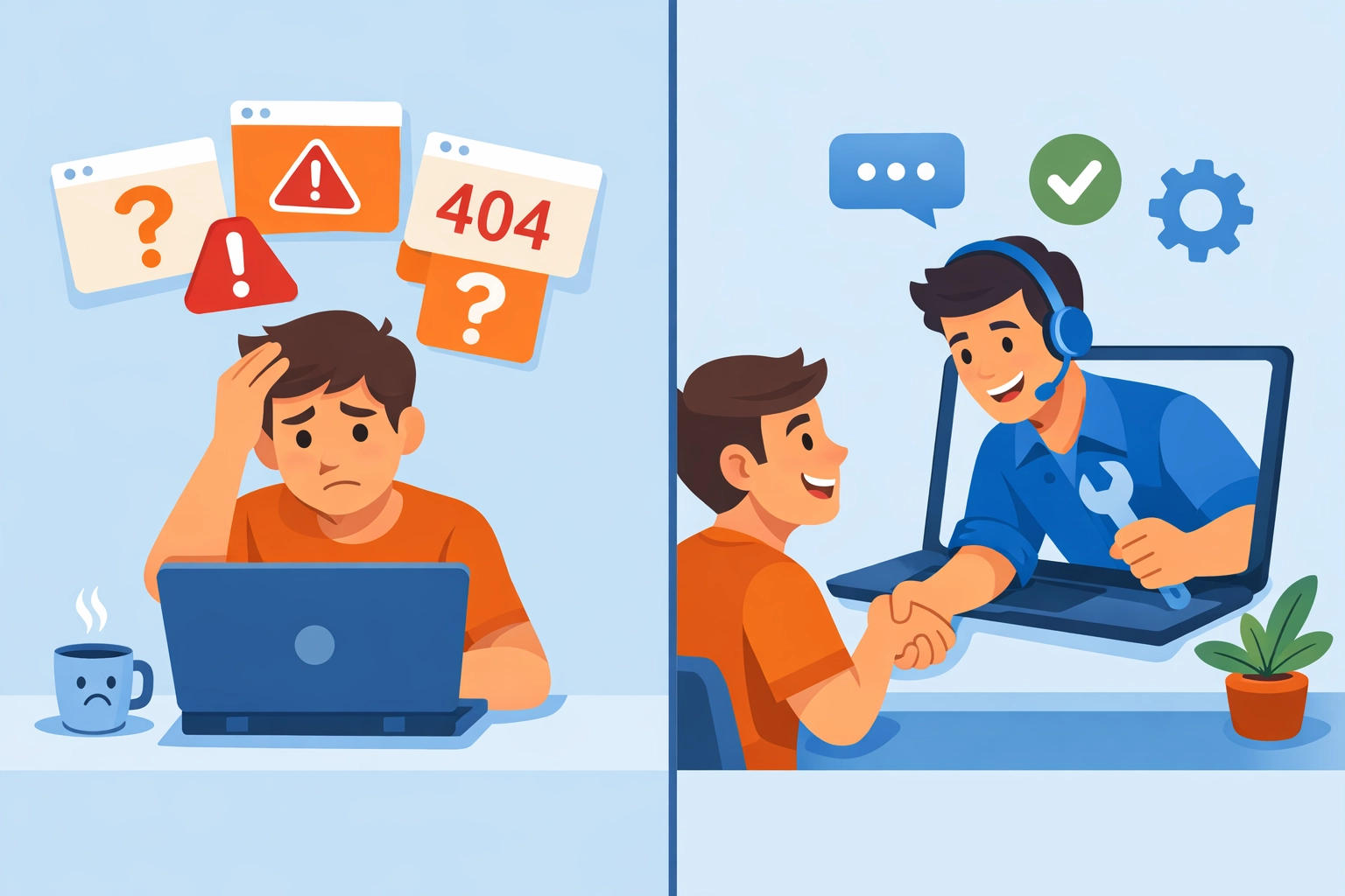 Remote IT support professional helping small business employee solve computer problems efficiently