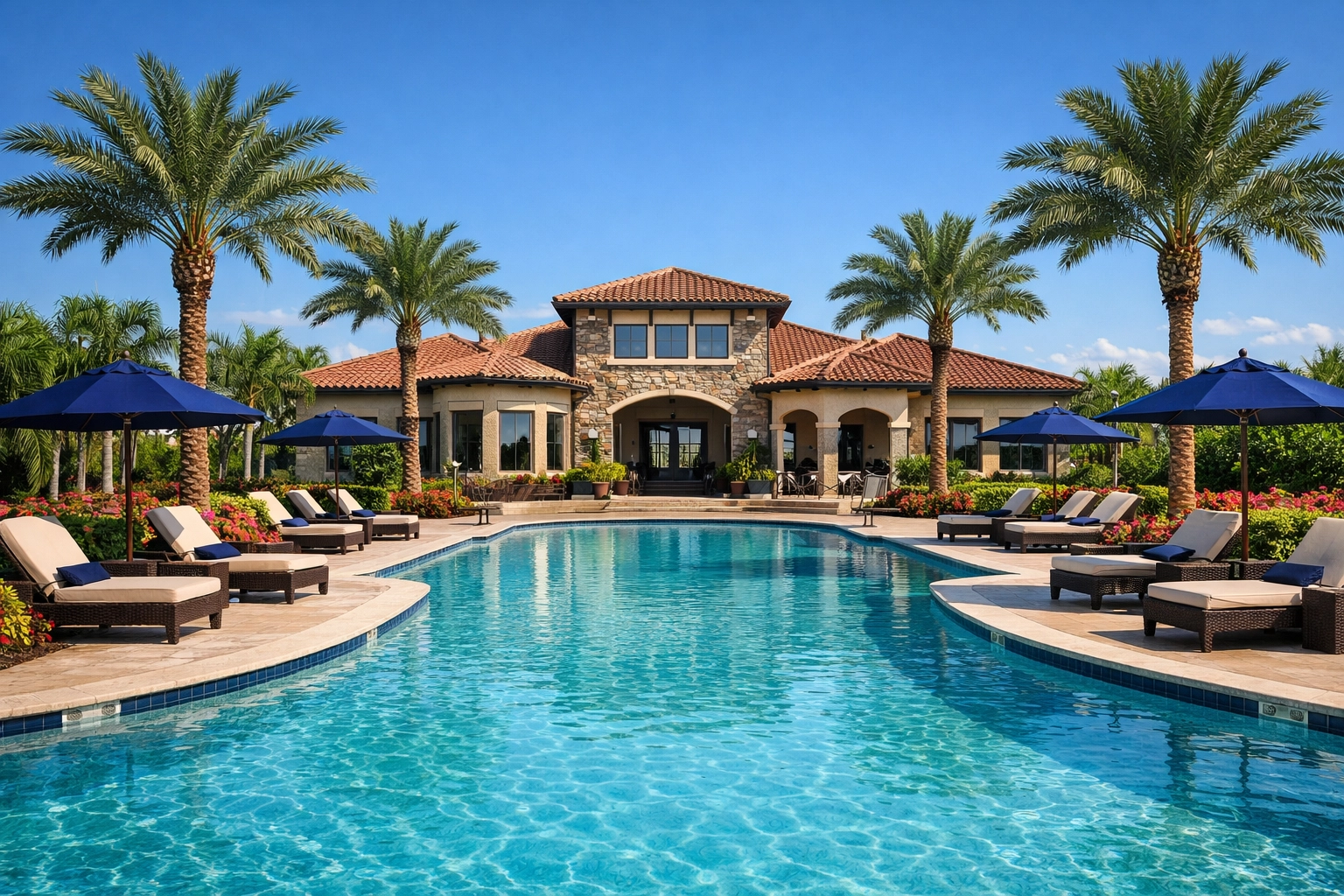 Luxury gated community pool and clubhouse in Cape Coral showcasing local lifestyle amenities.