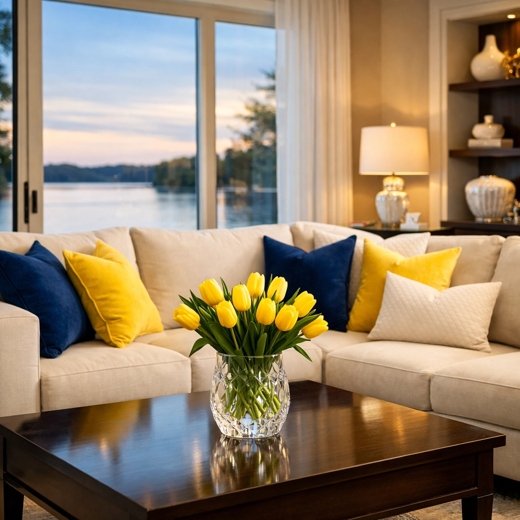 Guest-ready luxury living room in Natick showing meticulous staging and premium cleaning results.