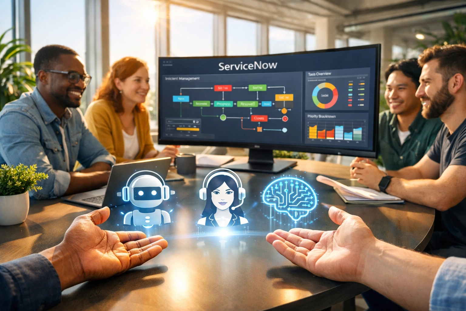ServiceNow consulting team collaborating on agentic AI workflow automation implementation