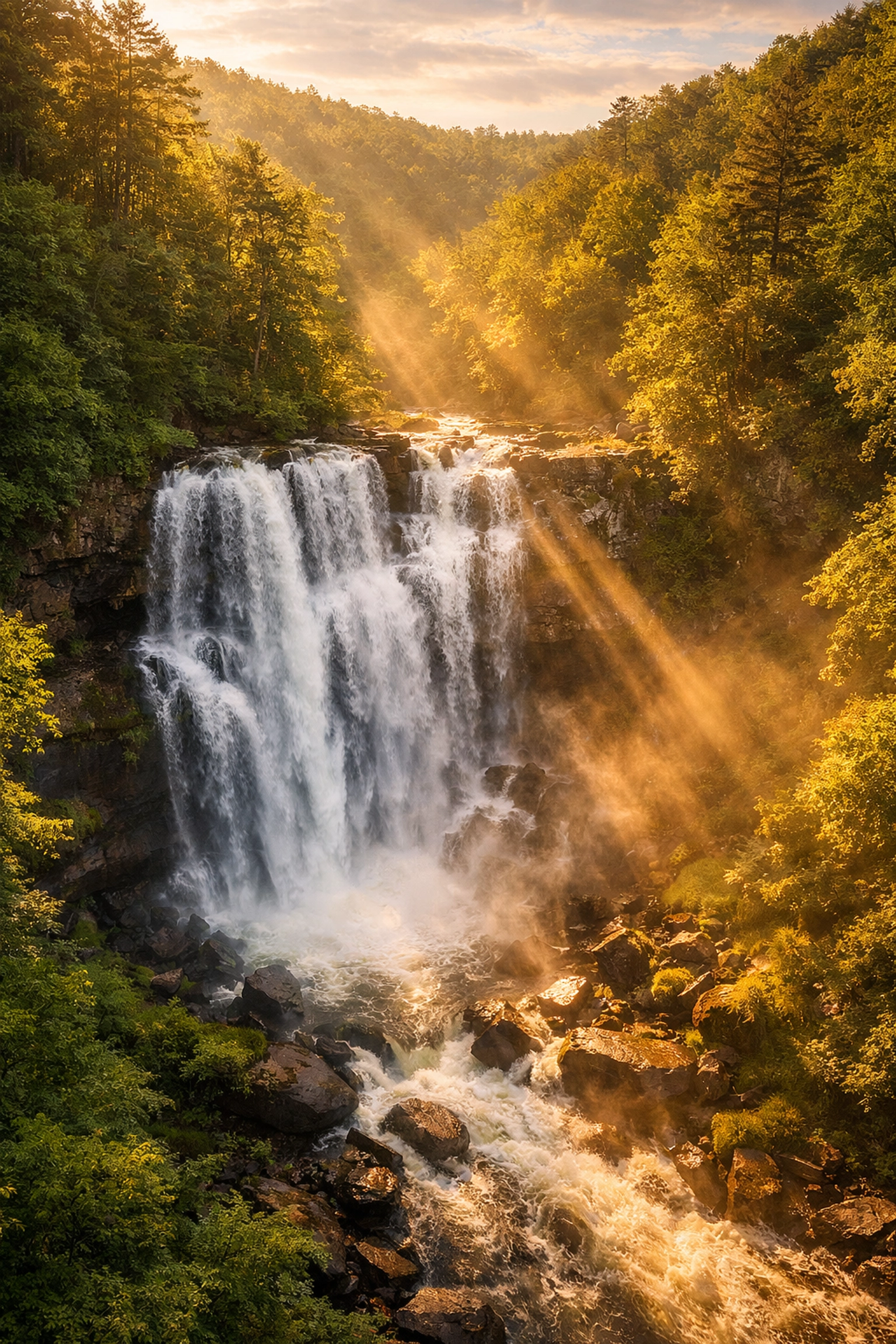 Waterfall cascading through Cherokee National Forest in Greene County Tennessee
