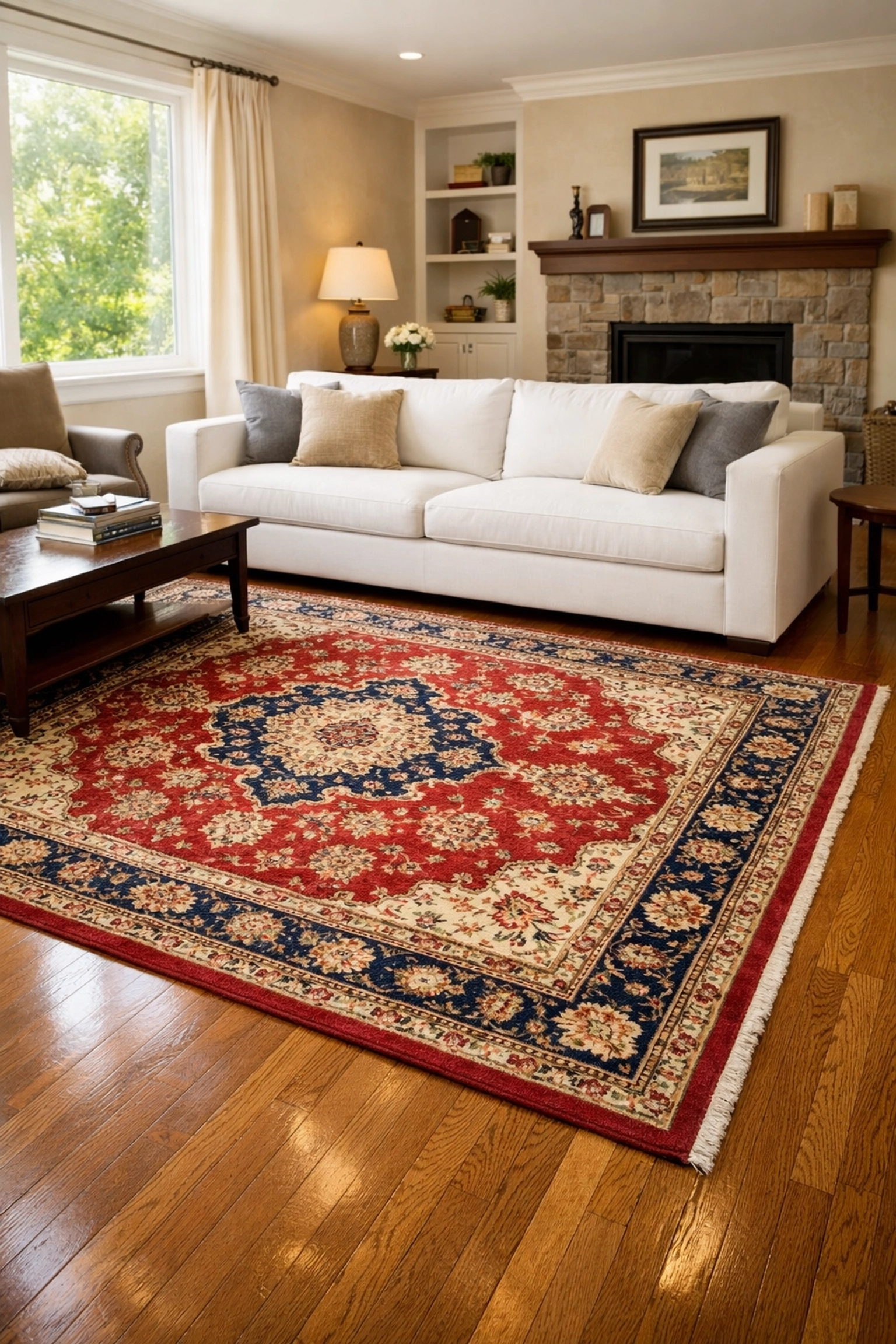 Premium house cleaning services in Westchester NY featuring a clean Persian rug and hardwood floors.