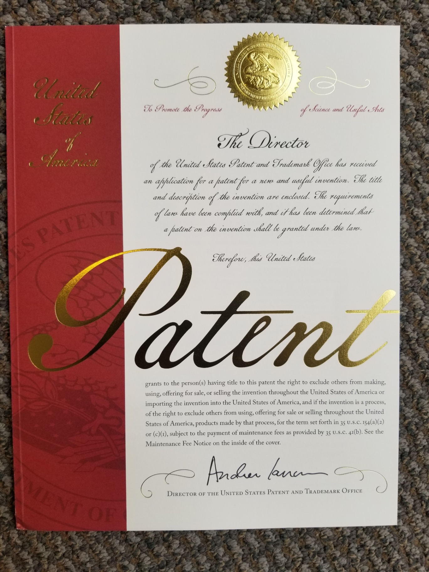 United States Patent certificate for DC's LEDs