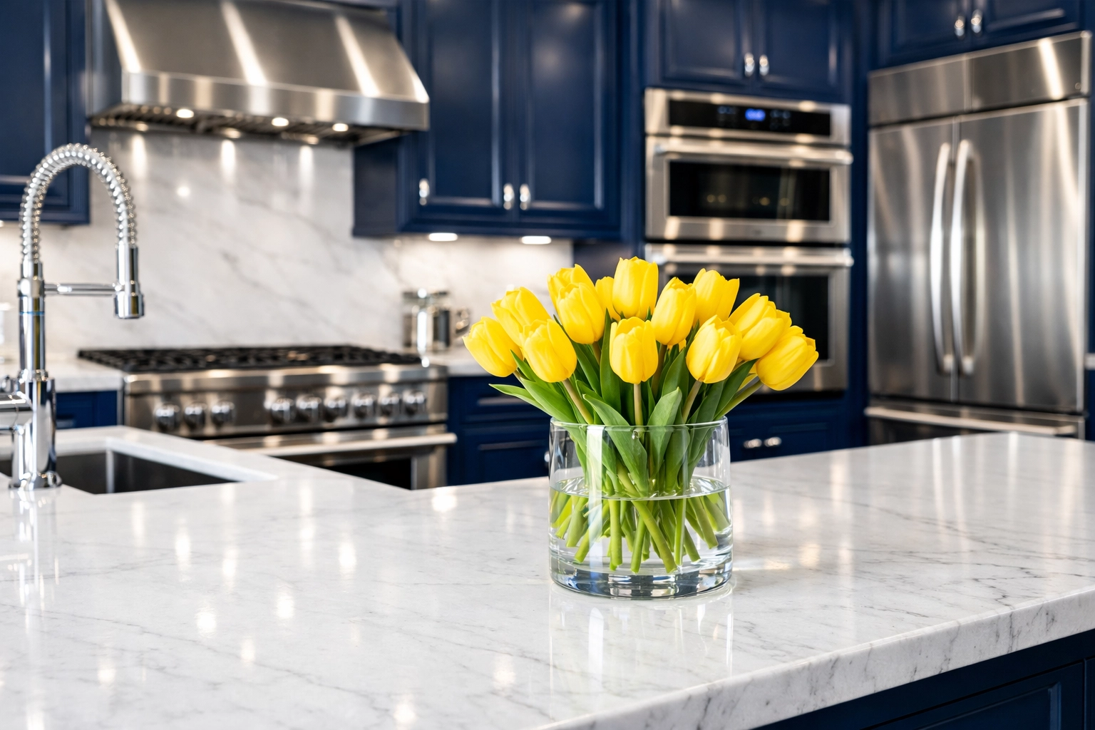 Sparkling luxury kitchen island showing the impact of bi weekly house cleaning.