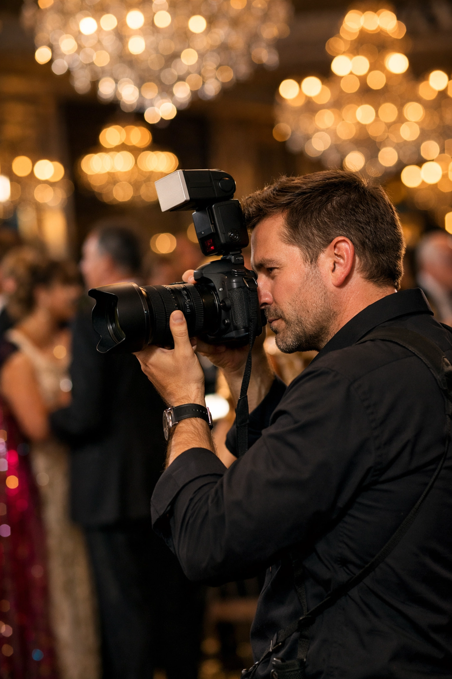 The Ultimate Guide to Proshoot.io: Everything You Need to Succeed as a Visual Pro 3 Professional event photographer at a luxury gala, demonstrating career growth for visual professionals.