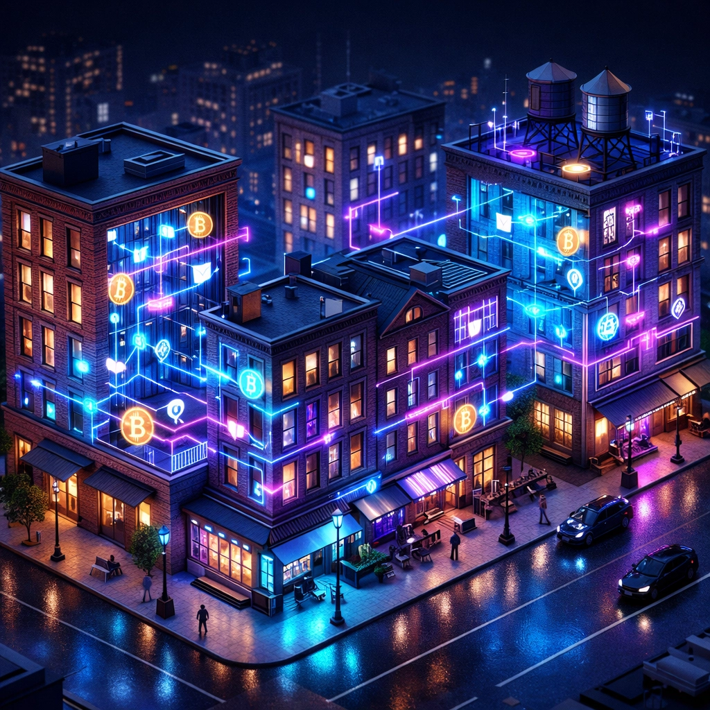 Blockchain network connecting tokenized real estate properties for institutional investors