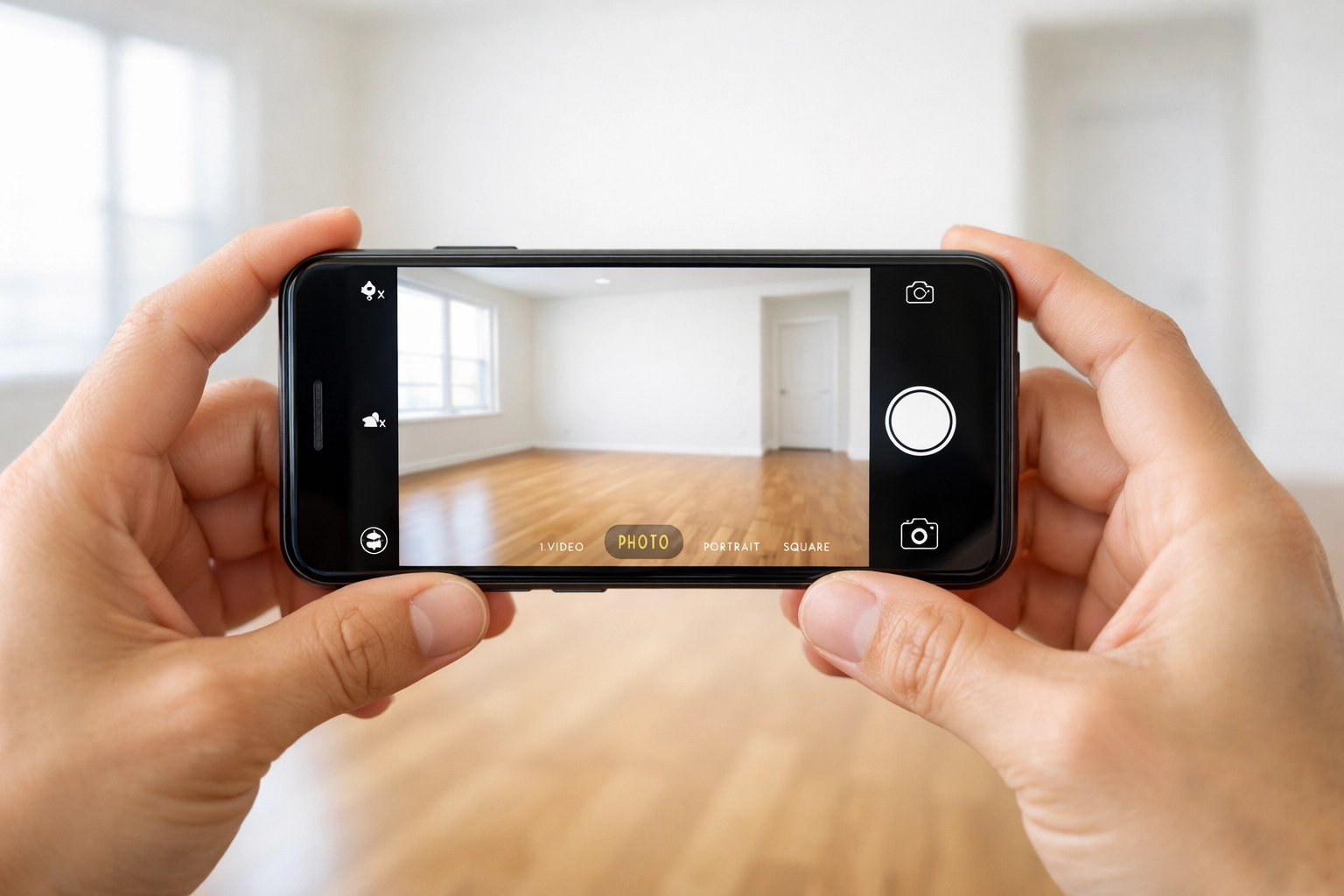 Property manager documenting apartment condition with smartphone for turnover inspection