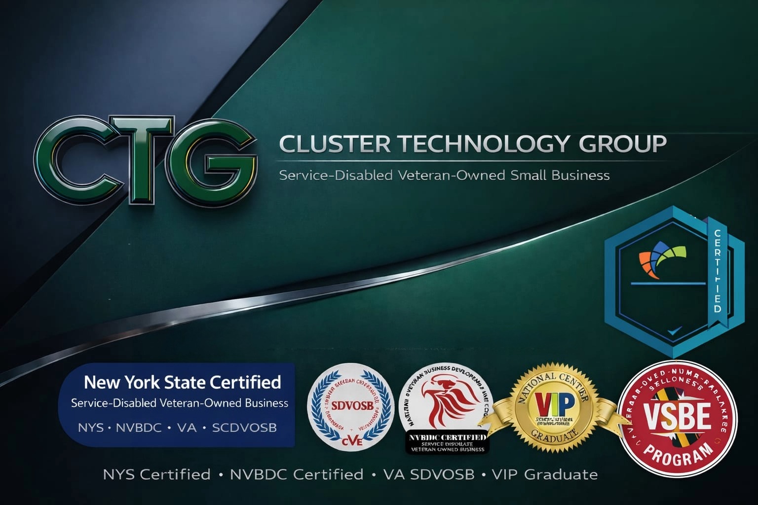 Cluster Technology Group logo with certifications and tagline