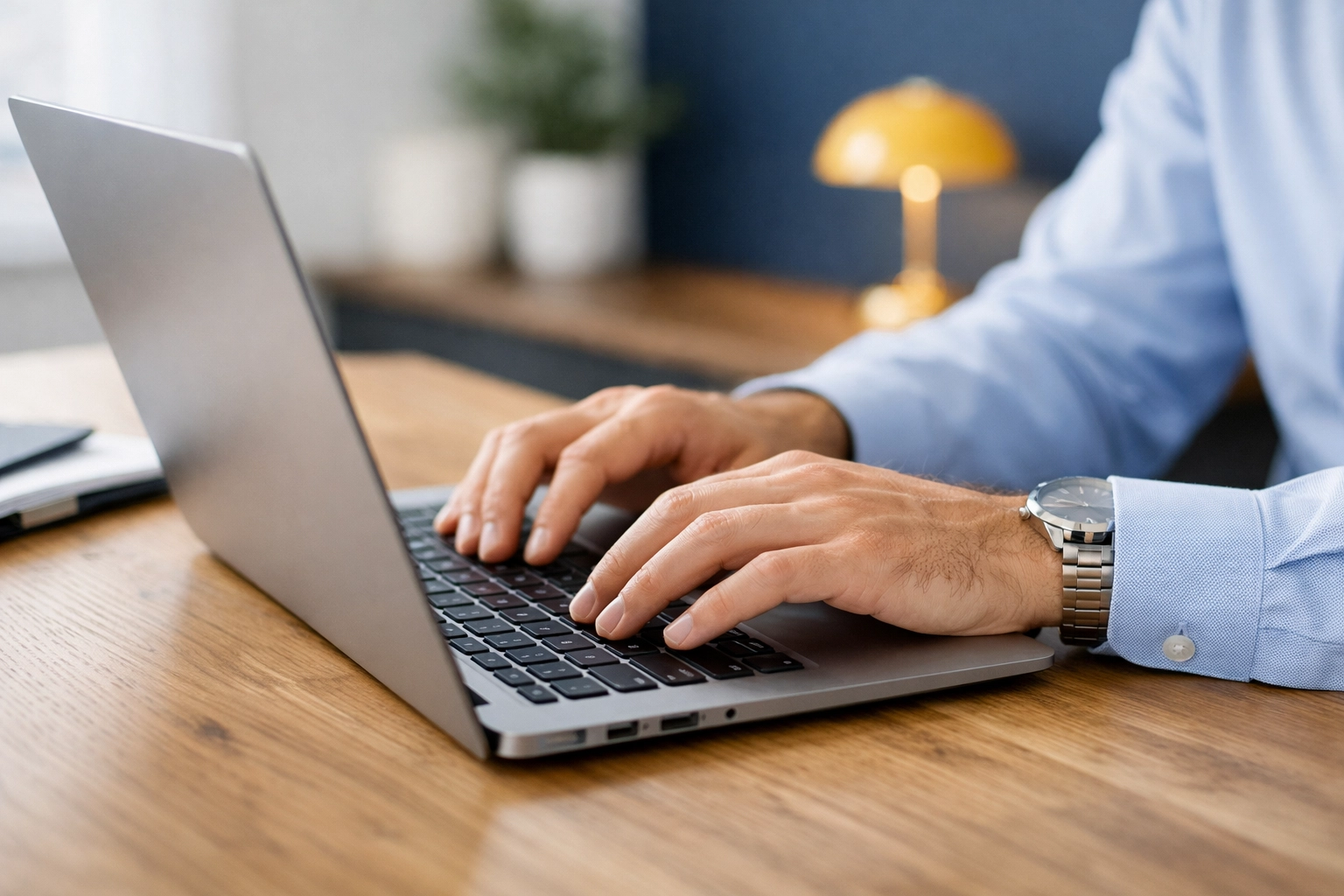 Hands typing on a laptop to set up automated planned giving marketing for legacy donors.