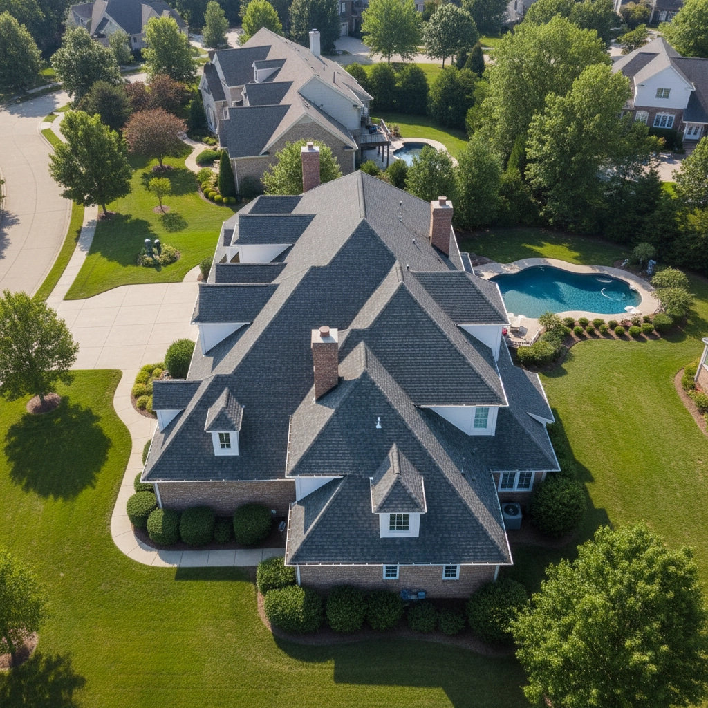 Drone capturing aerial image of a roof