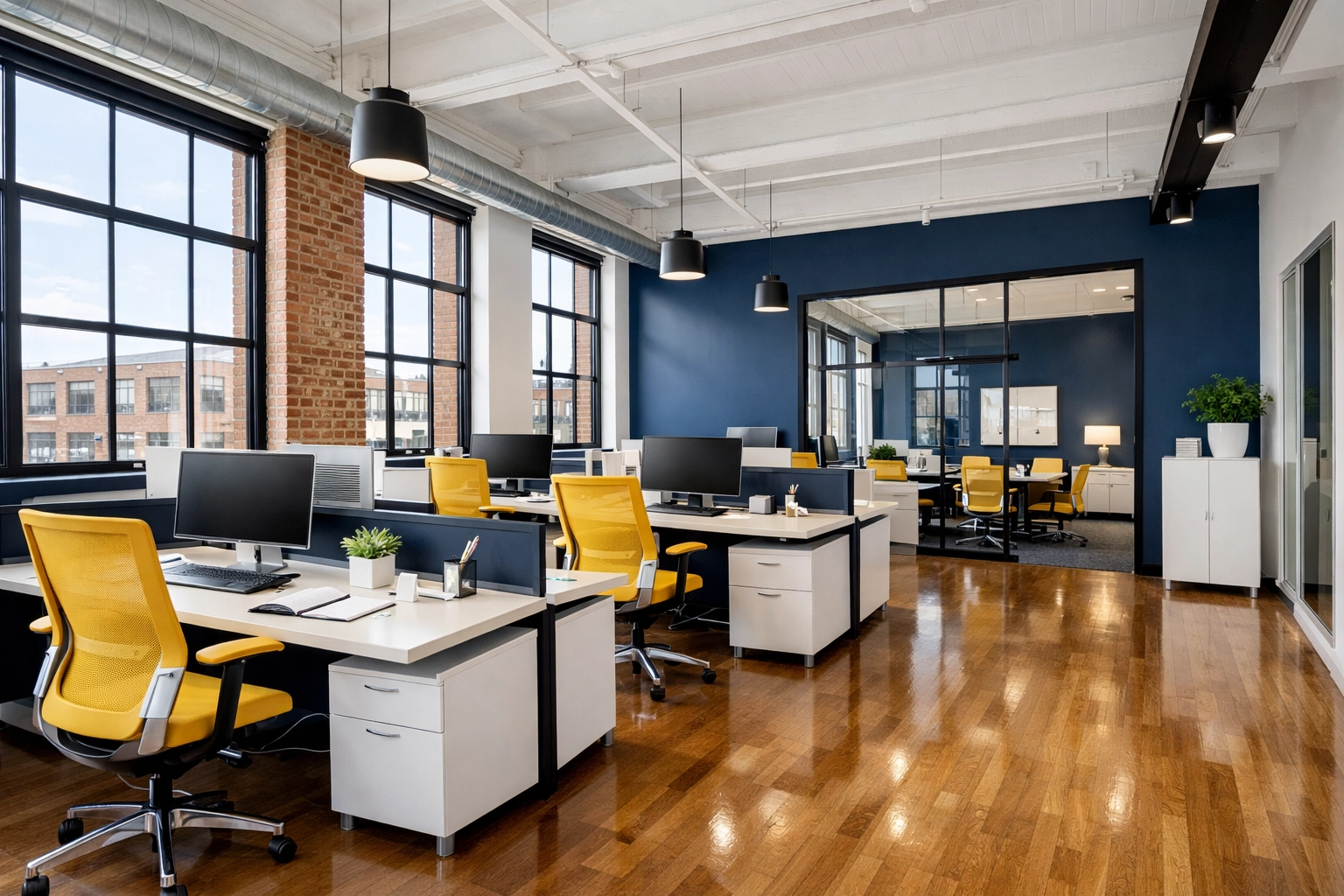 A bright, dust-free professional office workspace in Fitchburg, MA, showing an organized and healthy environment.