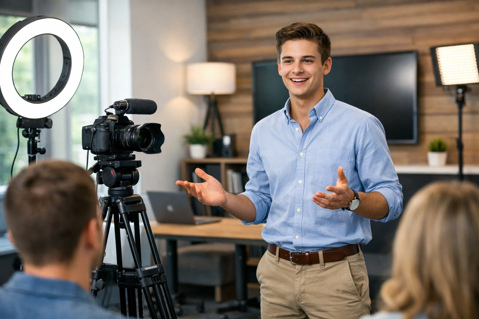 College student developing media literacy skills through professional content creation