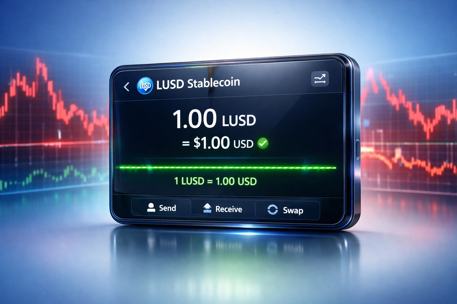 LUSD stablecoin maintaining stable 1:1 USD peg versus volatile cryptocurrency price fluctuations