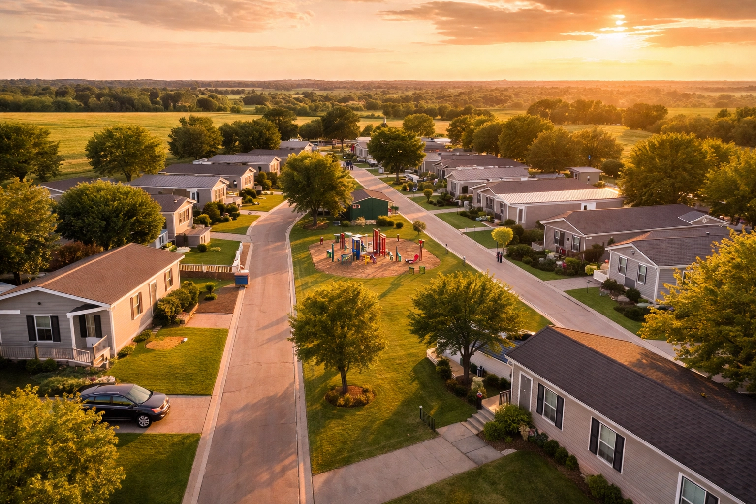 Aerial view of a welcoming manufactured home community in Terrell, Texas
