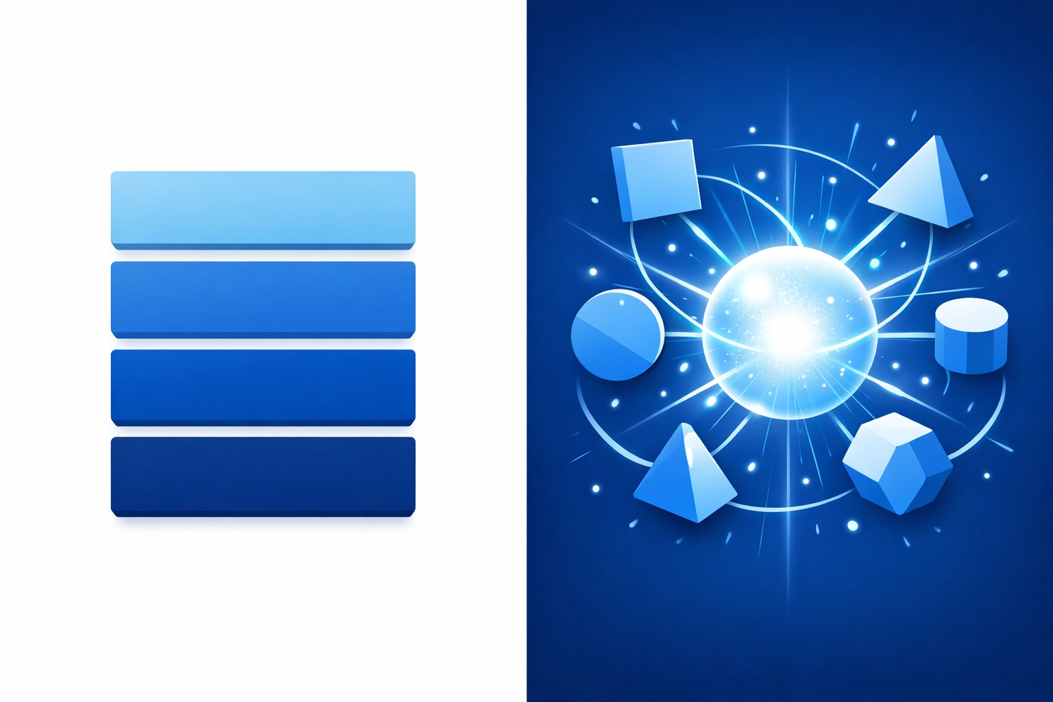 Illustration comparing traditional list-based content to modern AI-synthesized data structures