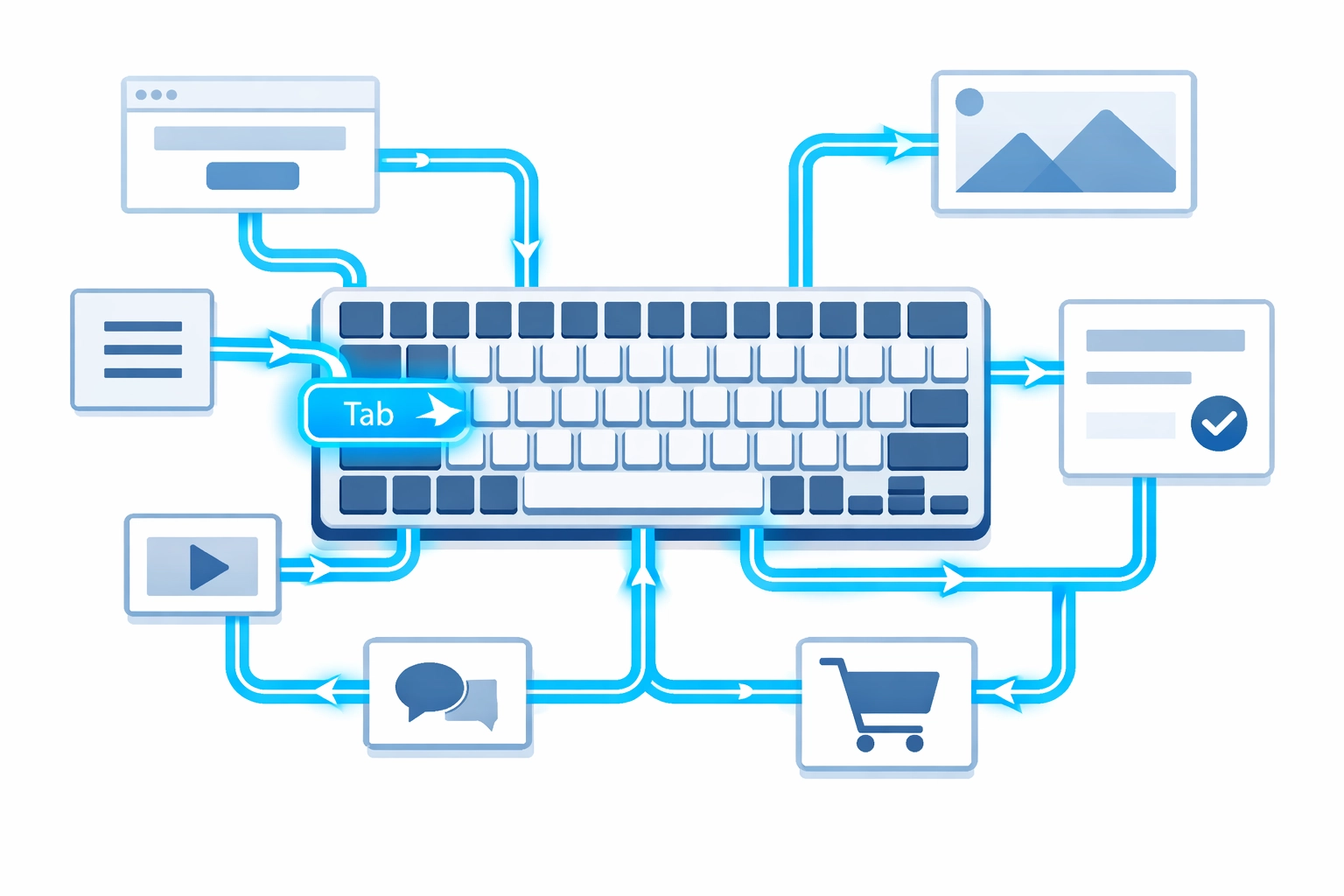 Keyboard navigation visualization showing Tab key highlighting for website accessibility