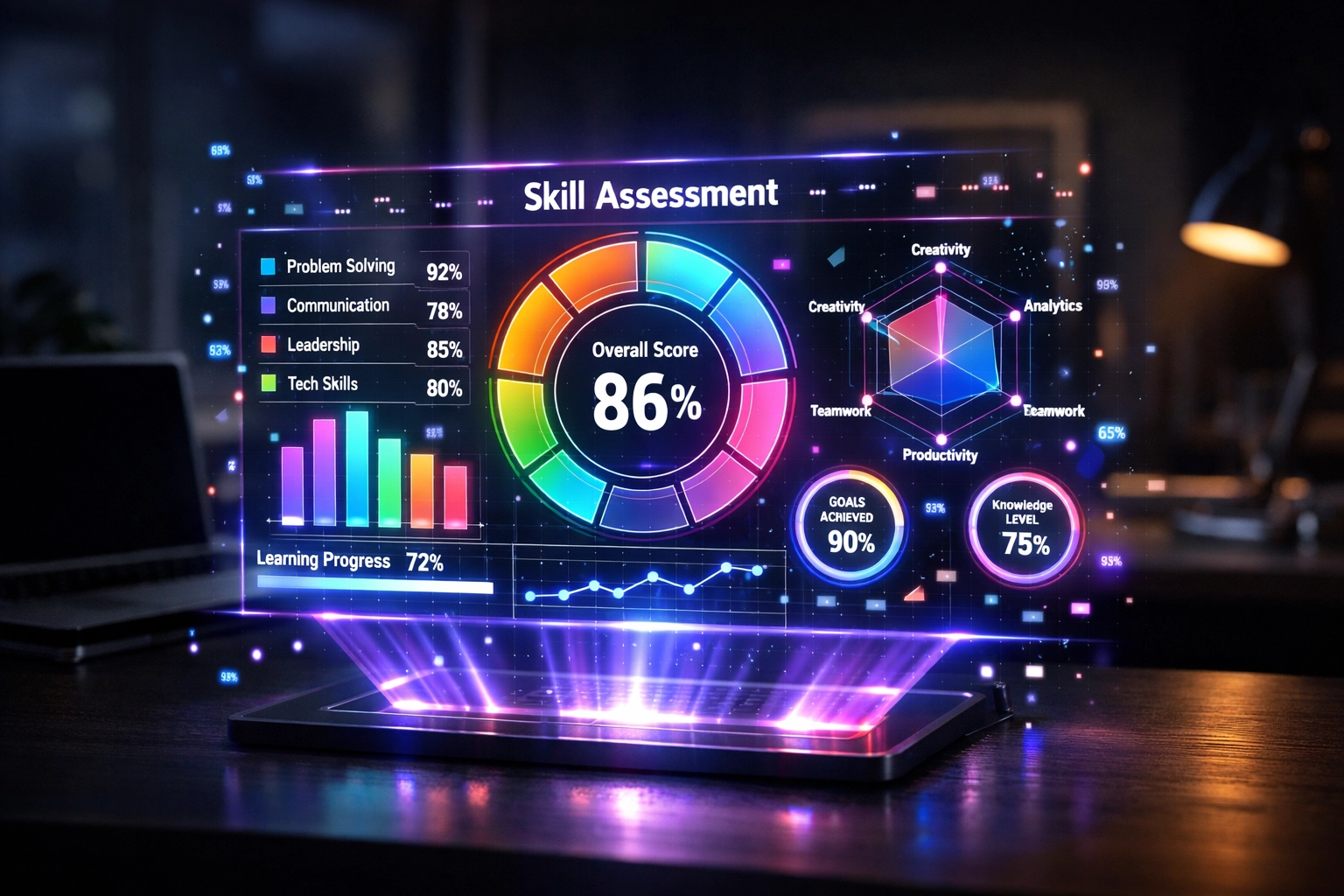 AI assessment interface analyzing real-time candidate skills and workplace readiness metrics