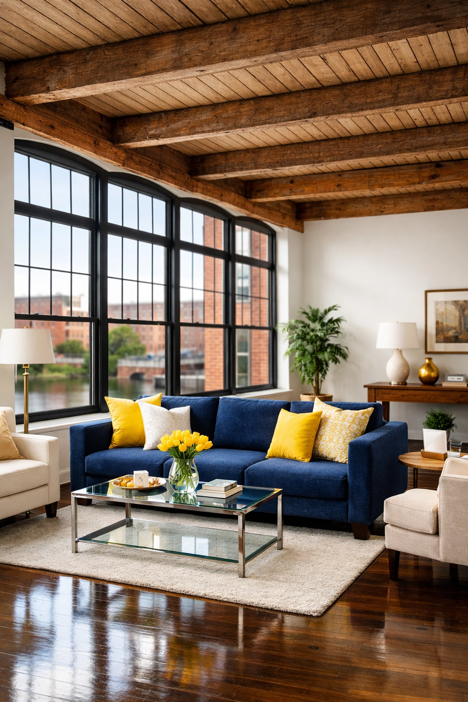 Clean living room in a Lowell MA mill loft after professional house cleaning services.