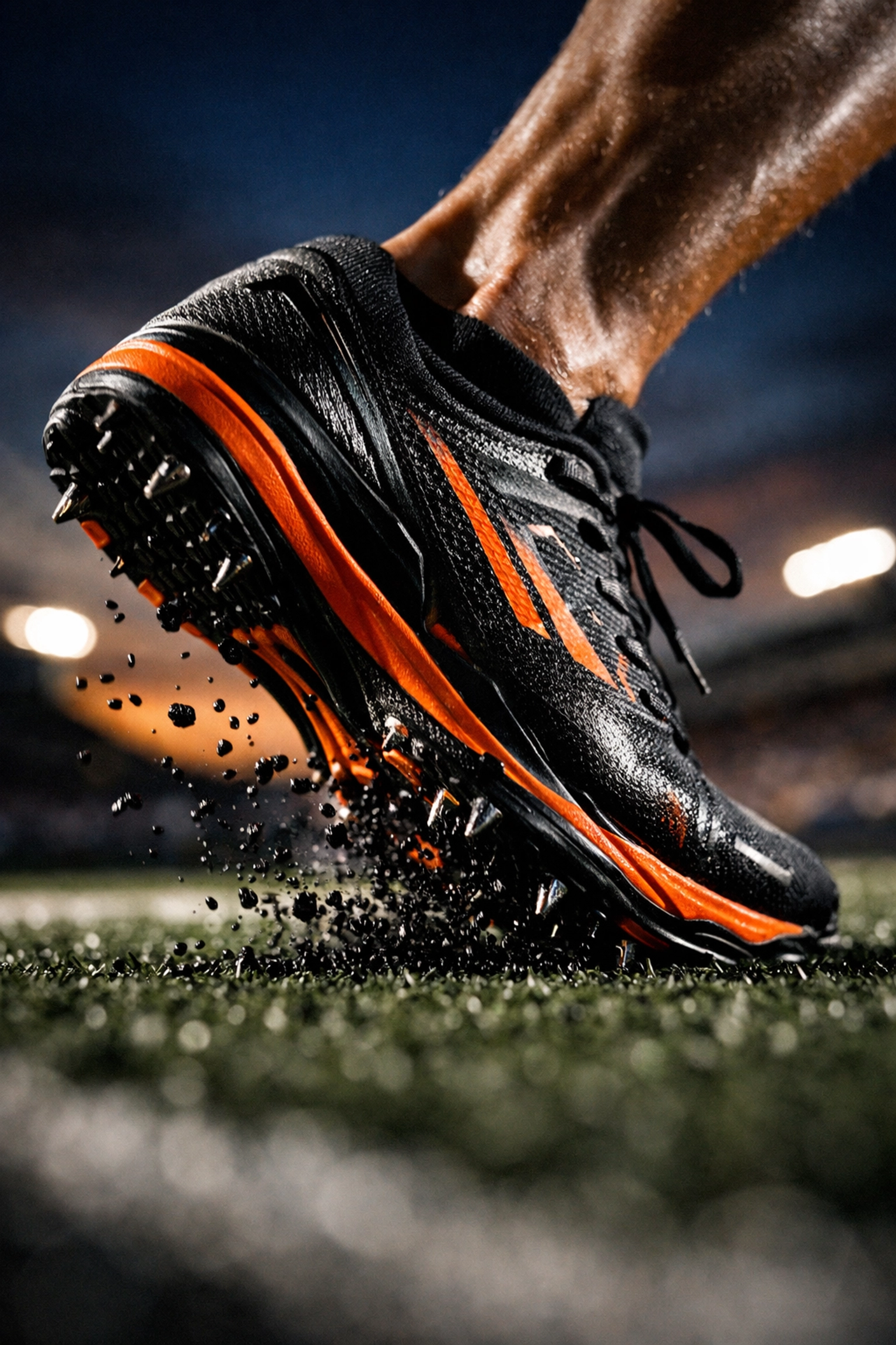 Sprinter's foot landing on the ball of the foot, illustrating paw and push mechanics for explosive athletic speed.