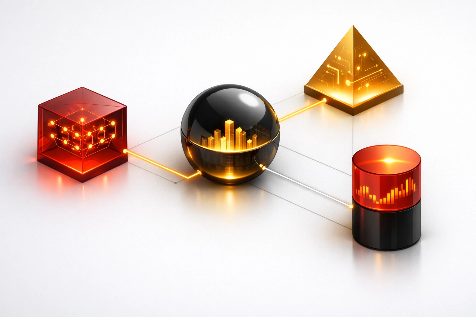 Multiple specialized AI agents interconnected and coordinating to handle complex business tasks