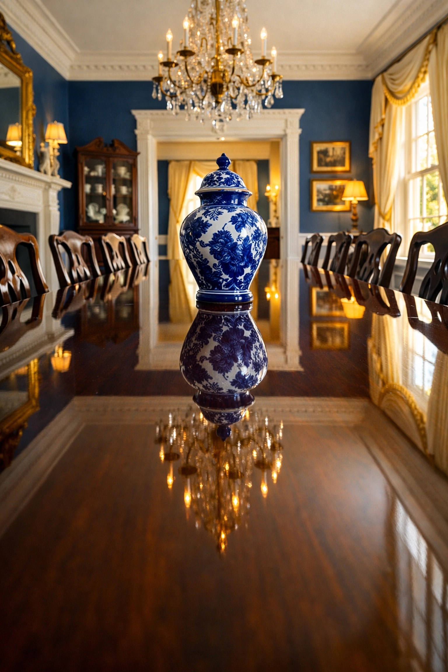 Deep cleaning Worcester results featuring a gleaming mahogany table in a historic dining room.