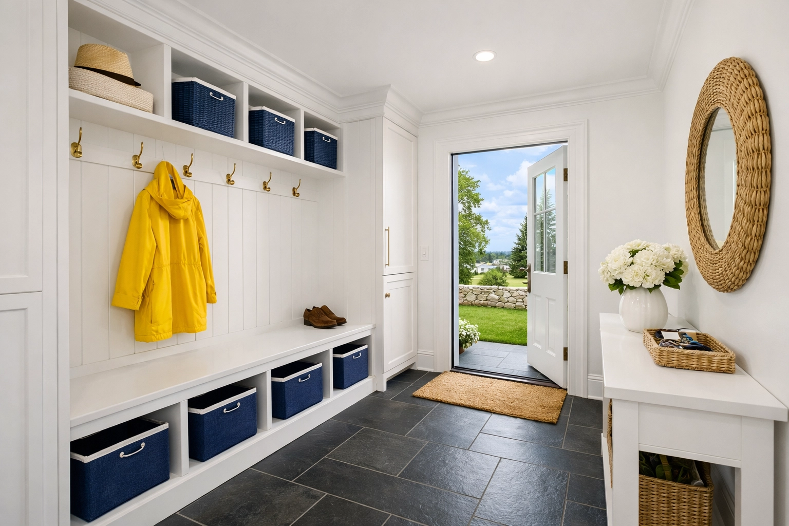 A pristine high-end Massachusetts entryway cleaned by professional house cleaning services MA.