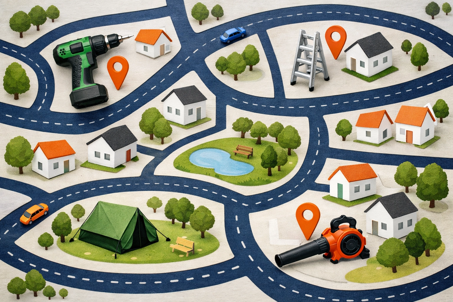 Local neighborhood map showing nearby rental items available from neighbors in community